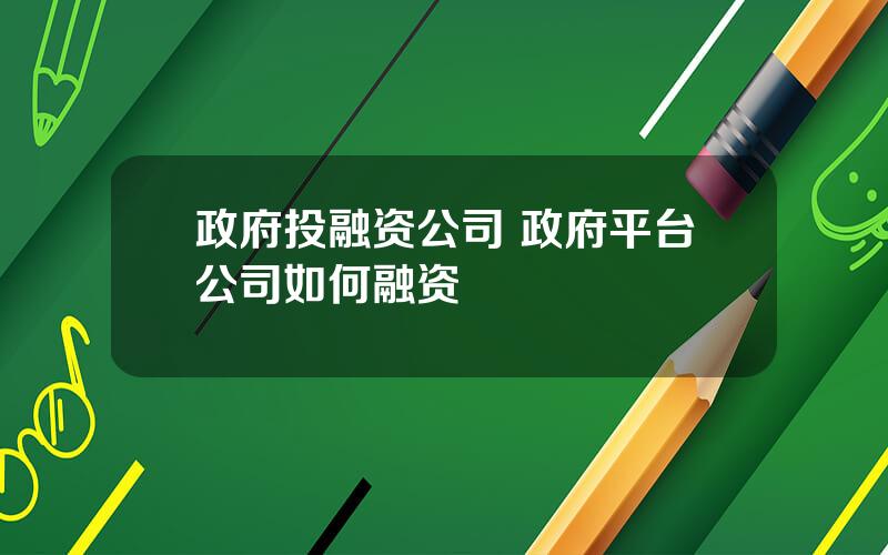 政府投融资公司 政府平台公司如何融资